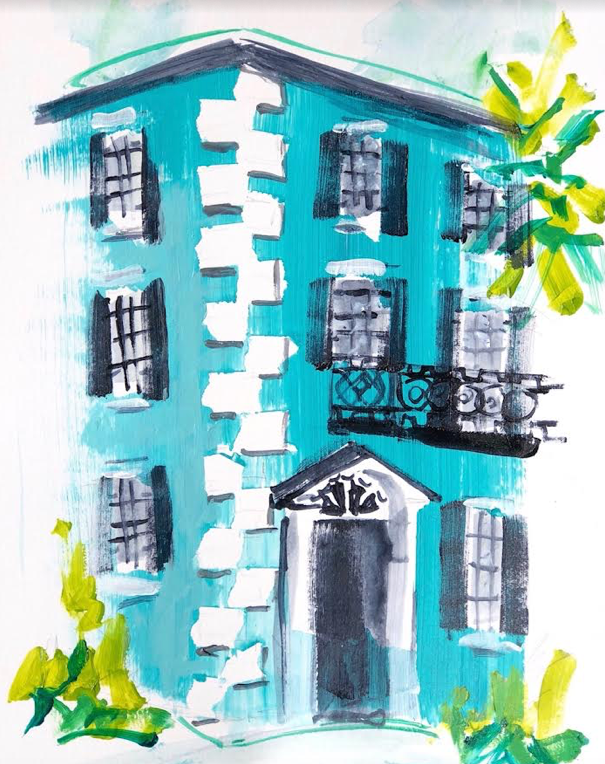 Teal Charleston House | 9" x 12" on Paper