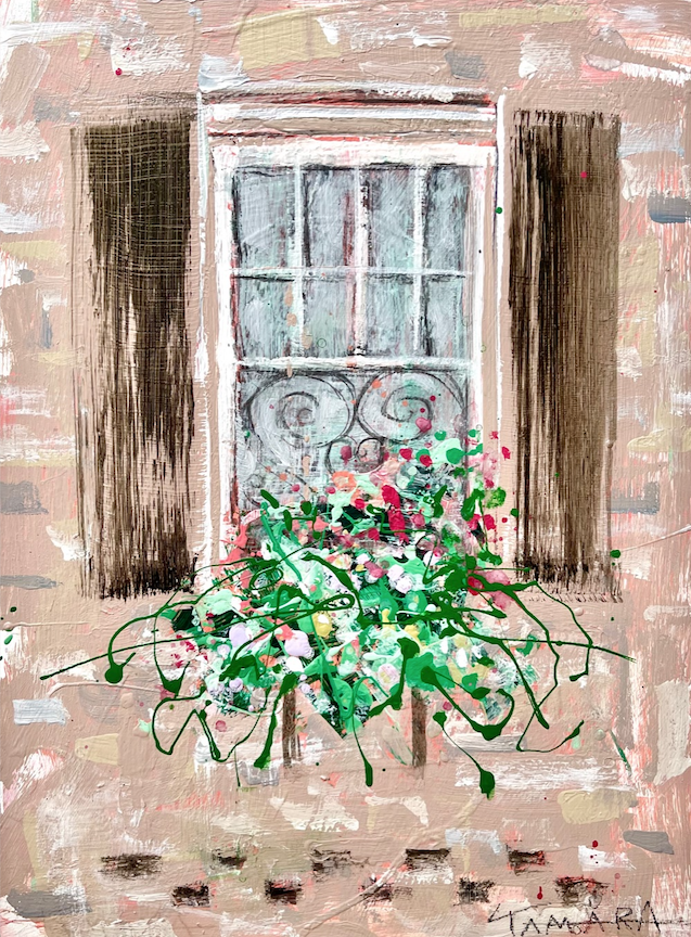 Black Shutters on Brick Window (Framed) | 9" x 12"
