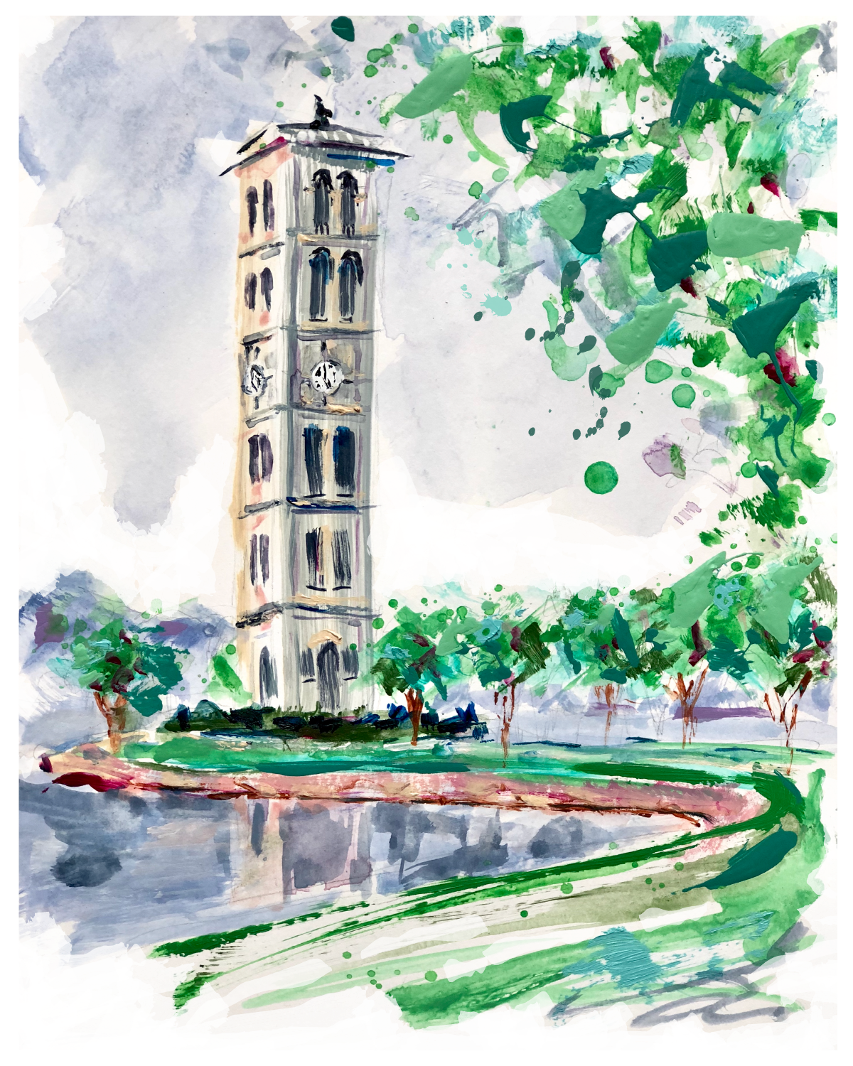 Furman Bell Tower Study 1 | 9" x 12" on Paper