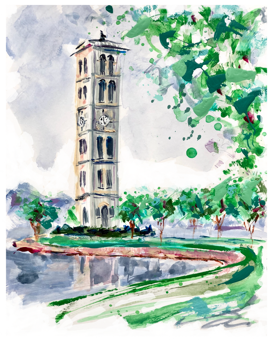 Furman Bell Tower Study 1 | 9" x 12" on Paper