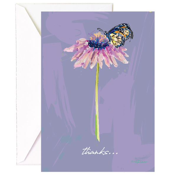 Butterfly + Flower Thank You - Single Card